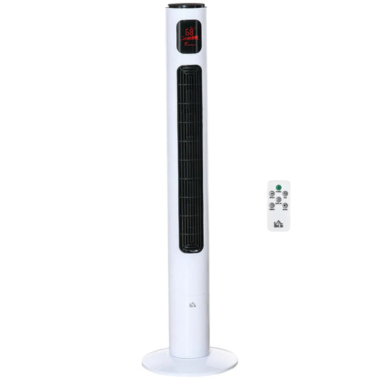 Oscillating Freestanding Tower Fan with Remote and 12-Hour Timer, White