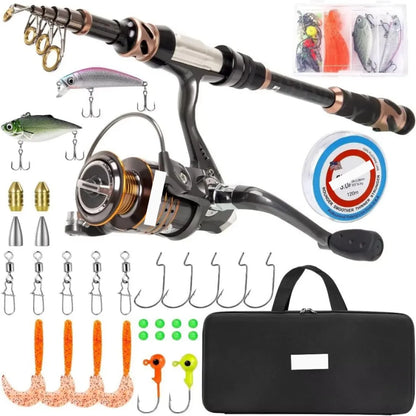 Telescopic Carbon Fiber Fishing Rod and Spinning Reel Combo