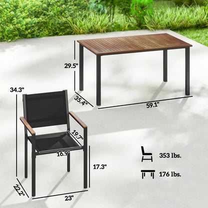 5-Piece Acacia Wood Outdoor Dining Set for 4 with Rectangular Table and Stackable Chairs
