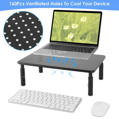 Height-Adjustable Monitor Stand Riser – Vented Desk Organizer