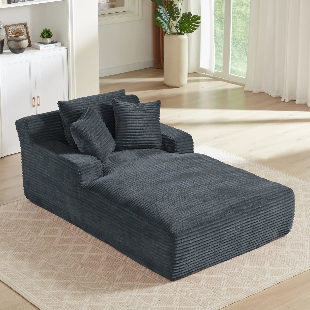 Oversized Chaise Lounge Chair – Corduroy Upholstered Indoor Lounge Sofa, Dark Grey – view 5