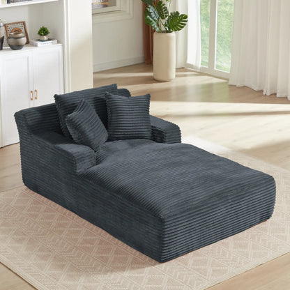 Oversized Chaise Lounge Chair – Corduroy Upholstered Indoor Lounge Sofa, Dark Grey – view 5