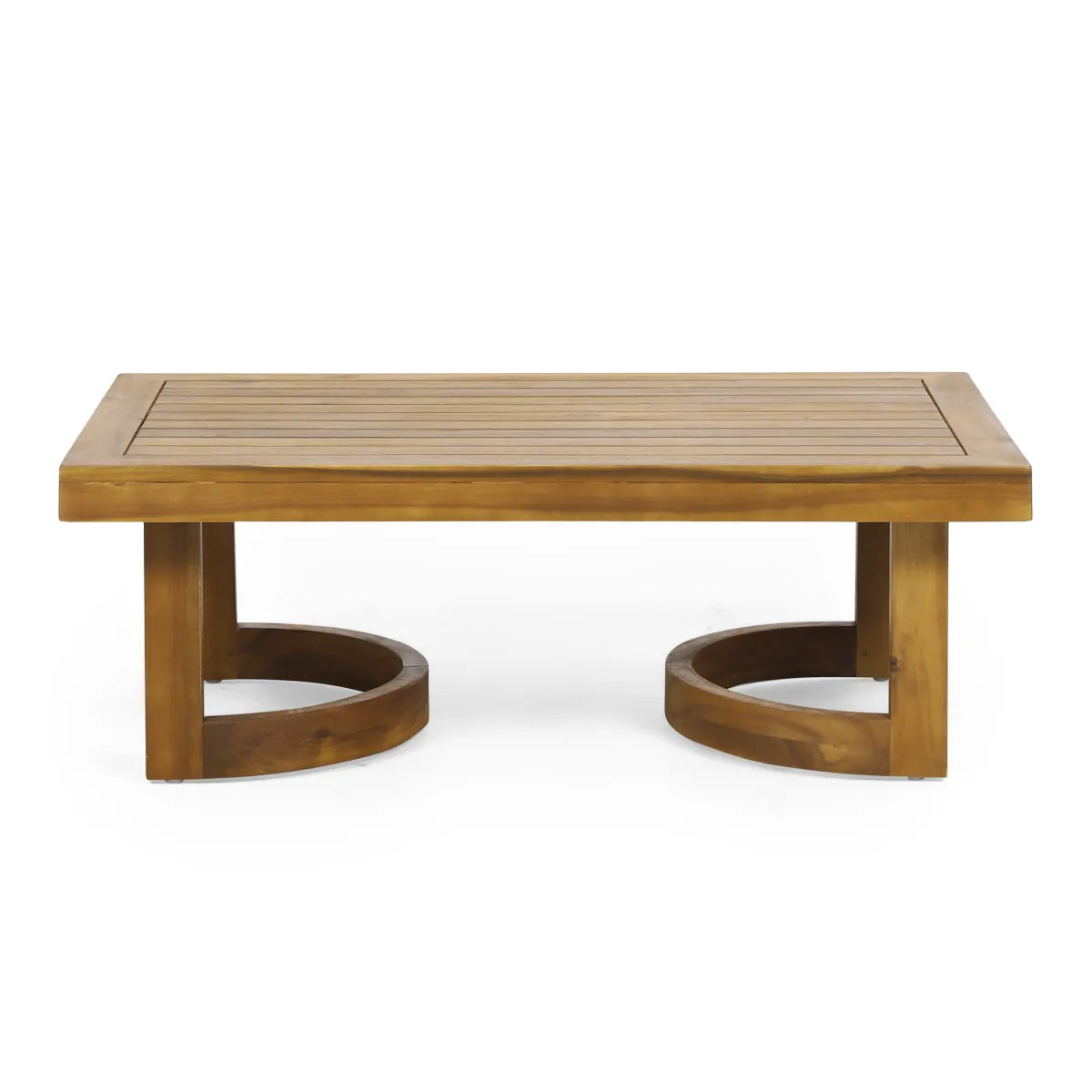 Outdoor Acacia Wood Loveseat and Coffee Table Set with Beige Cushions, Teak