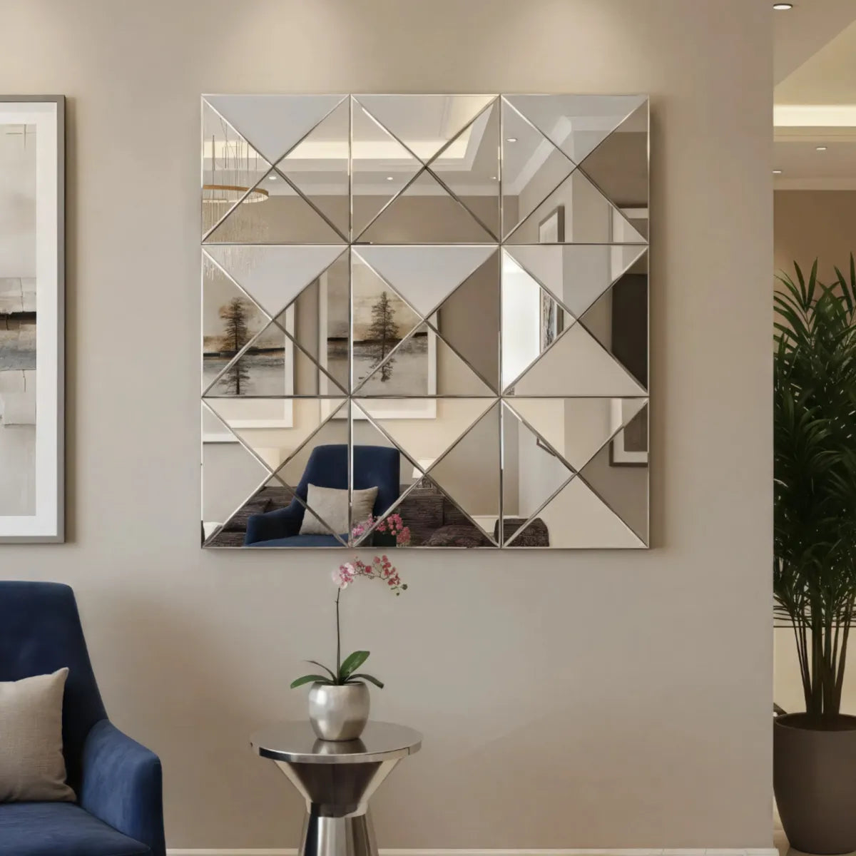 3D Beveled Glass Square Wall Mirror, Silver