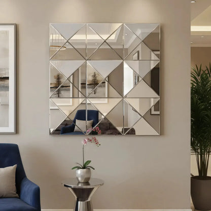 3D Beveled Glass Square Wall Mirror, Silver