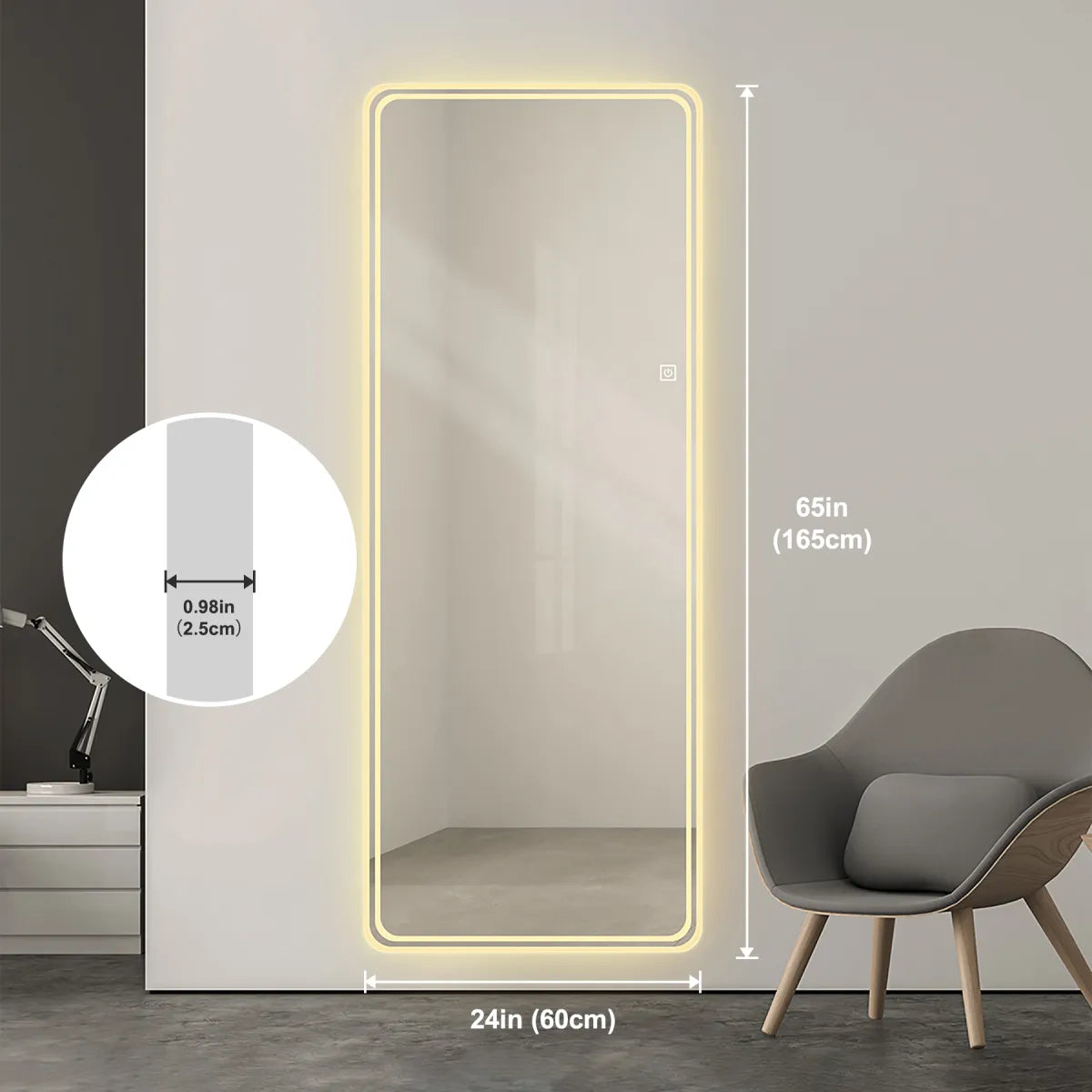 LED Full-Length Floor Mirror – Wall-Mounted or Freestanding Lighted Mirror