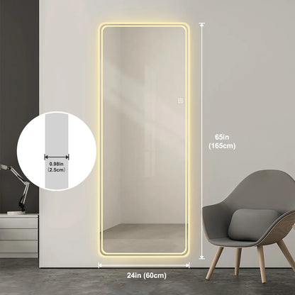 LED Full-Length Floor Mirror – Wall-Mounted or Freestanding Lighted Mirror
