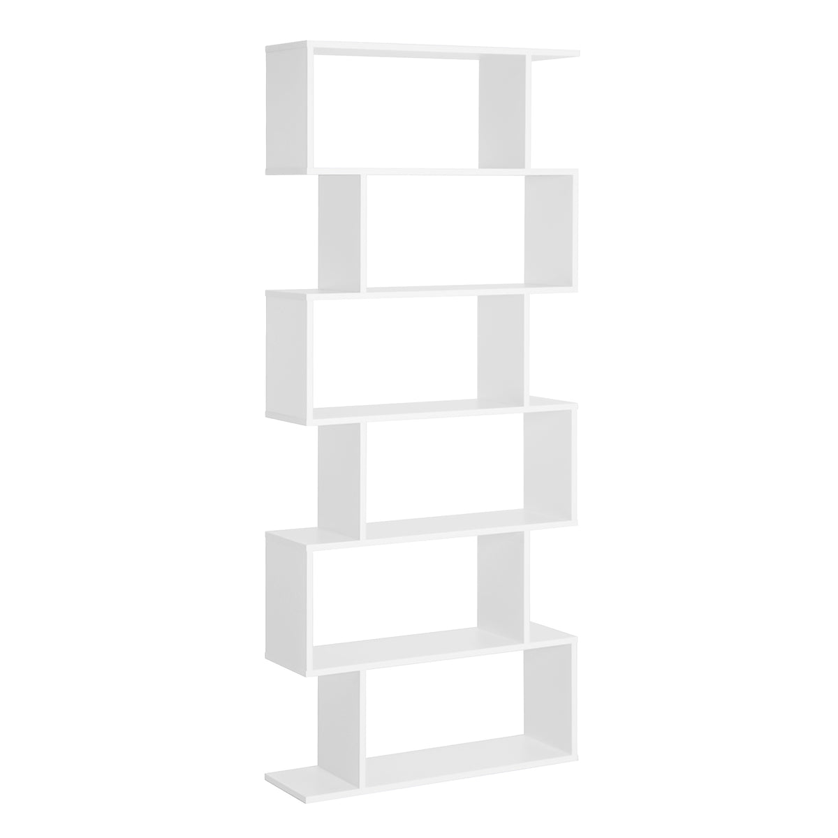 S-shaped 6-tier bookcase, white