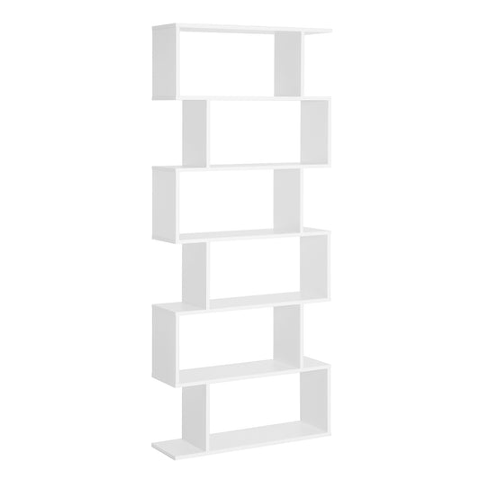 S-shaped 6-tier bookcase, white