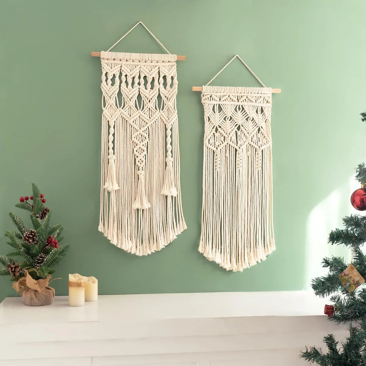 Boho Macrame Wall Hanging Set – Woven Tapestry Decor, Ivory