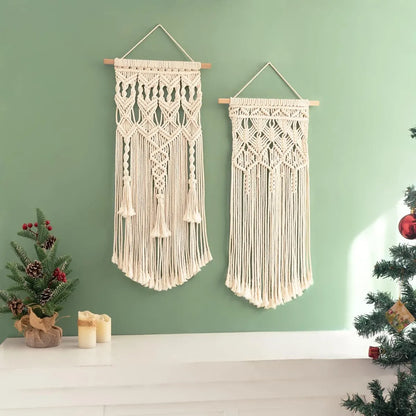 Boho Macrame Wall Hanging Set – Woven Tapestry Decor, Ivory