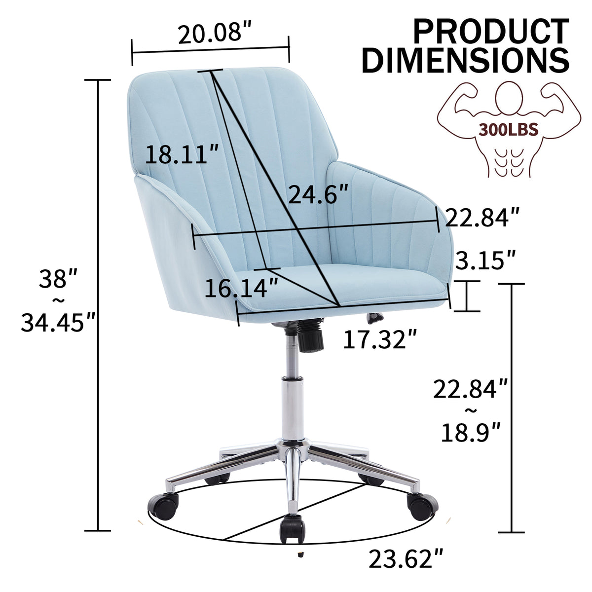 Velvet Swivel Office Chair, Baby Blue – alternate view 4