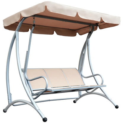 Outdoor Porch Swing Bench with Stand and Adjustable Canopy, Beige