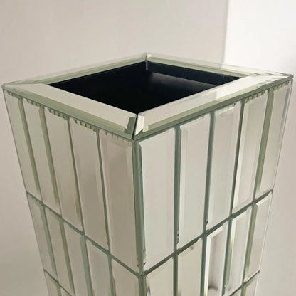 Tall Mirrored Glass Floor Vase for Dried Flowers, Silver Cube Design