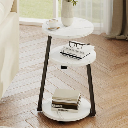 Round 3-Tier Storage Nightstand End Table