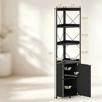 Corner Display Bookcase with Concealed Cabinet, Black – view 5