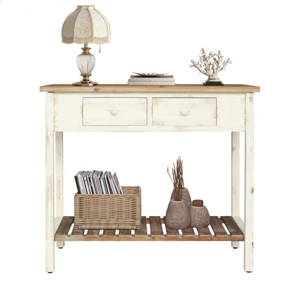 Vintage Two-Drawer Console Table with Open Shelf