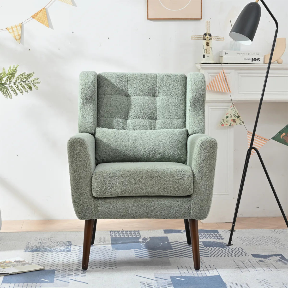 Teddy Fabric Mid-Century Accent Chair, Light Green