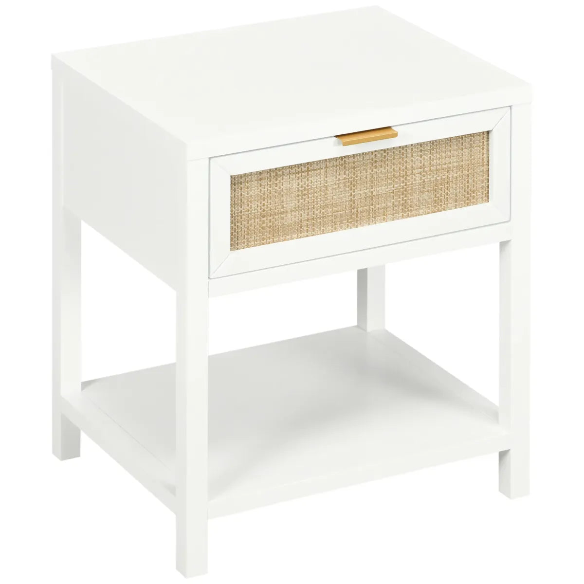 Boho Nightstand with Rattan Drawer and Open Shelf – Bedside Table