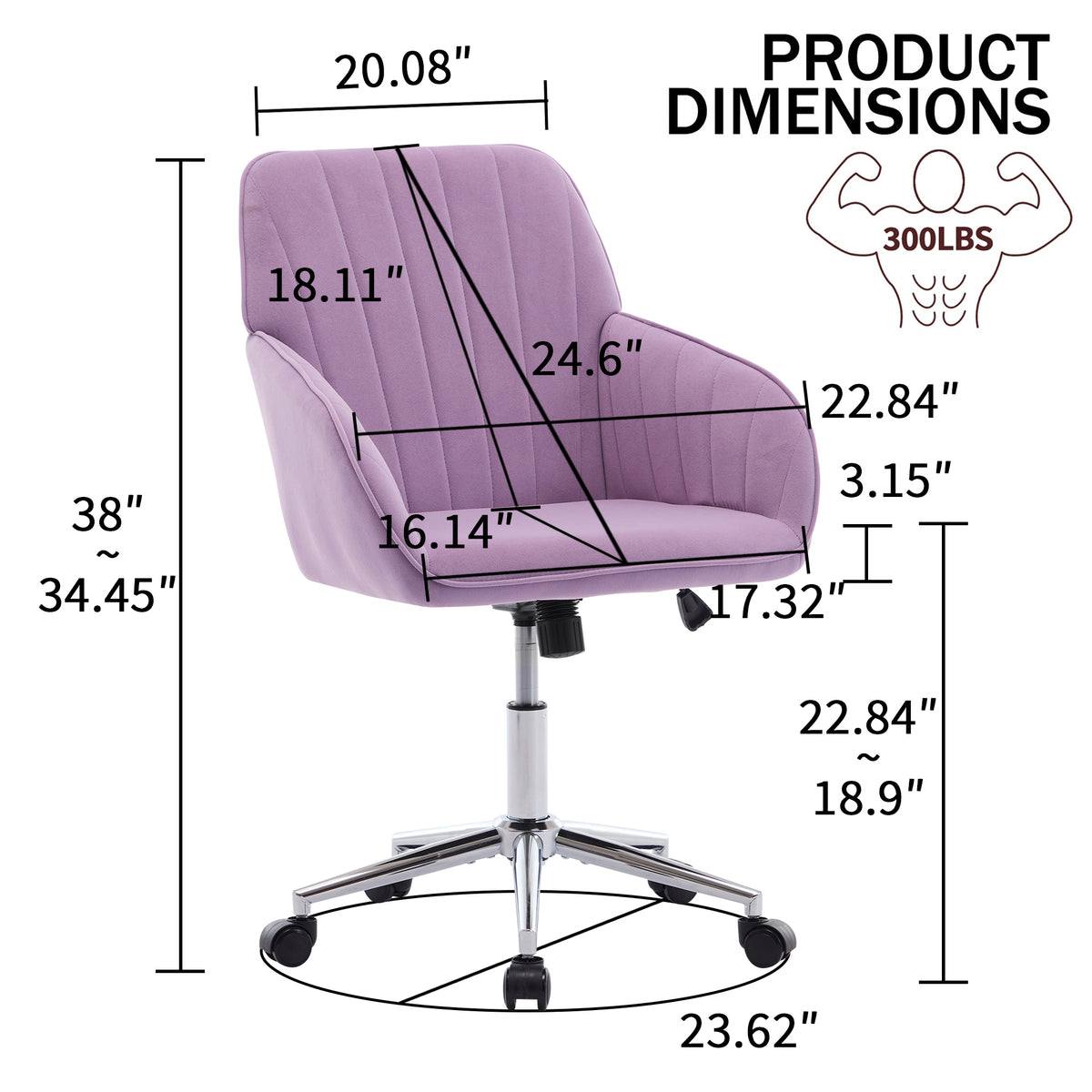 Velvet Swivel Office Chair, Lilac – alternate view 4