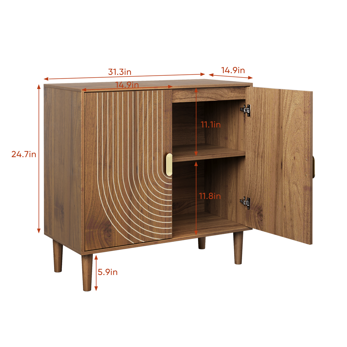 Line-groove buffet cabinet, brown