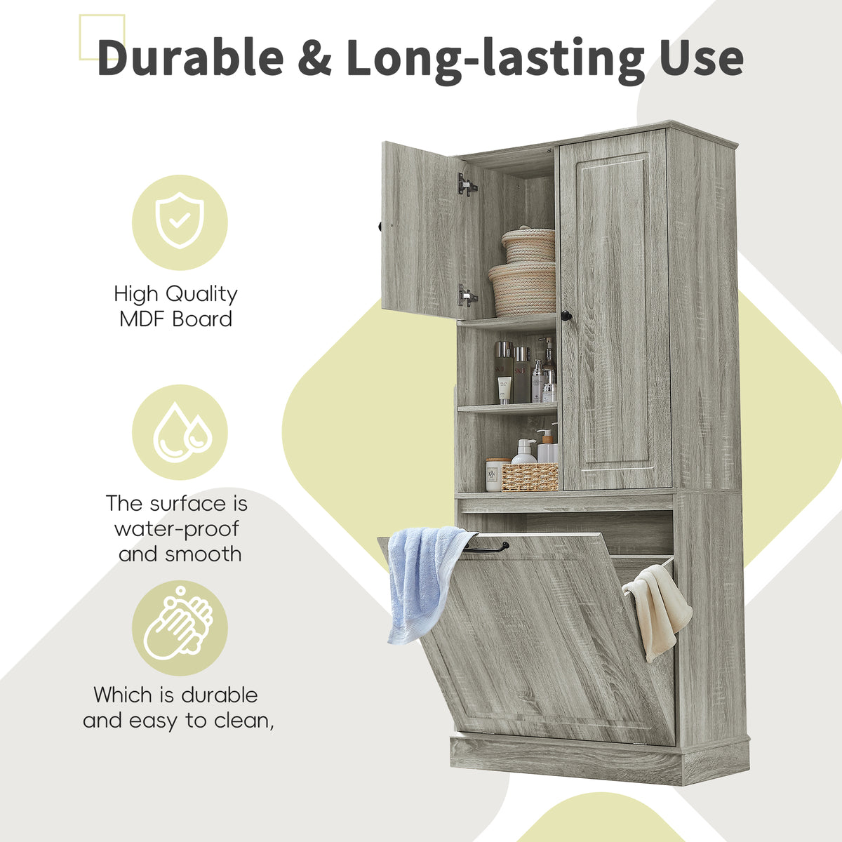Tall Storage Cabinet with Flip-Out Basket, Oak – alternate view 3