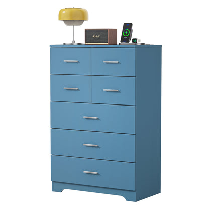 7-Drawer Storage Dresser with Outlet, Blue