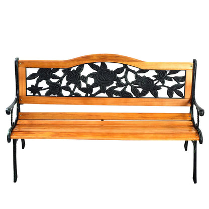 Wooden Garden Loveseat Bench with Iron Armrests