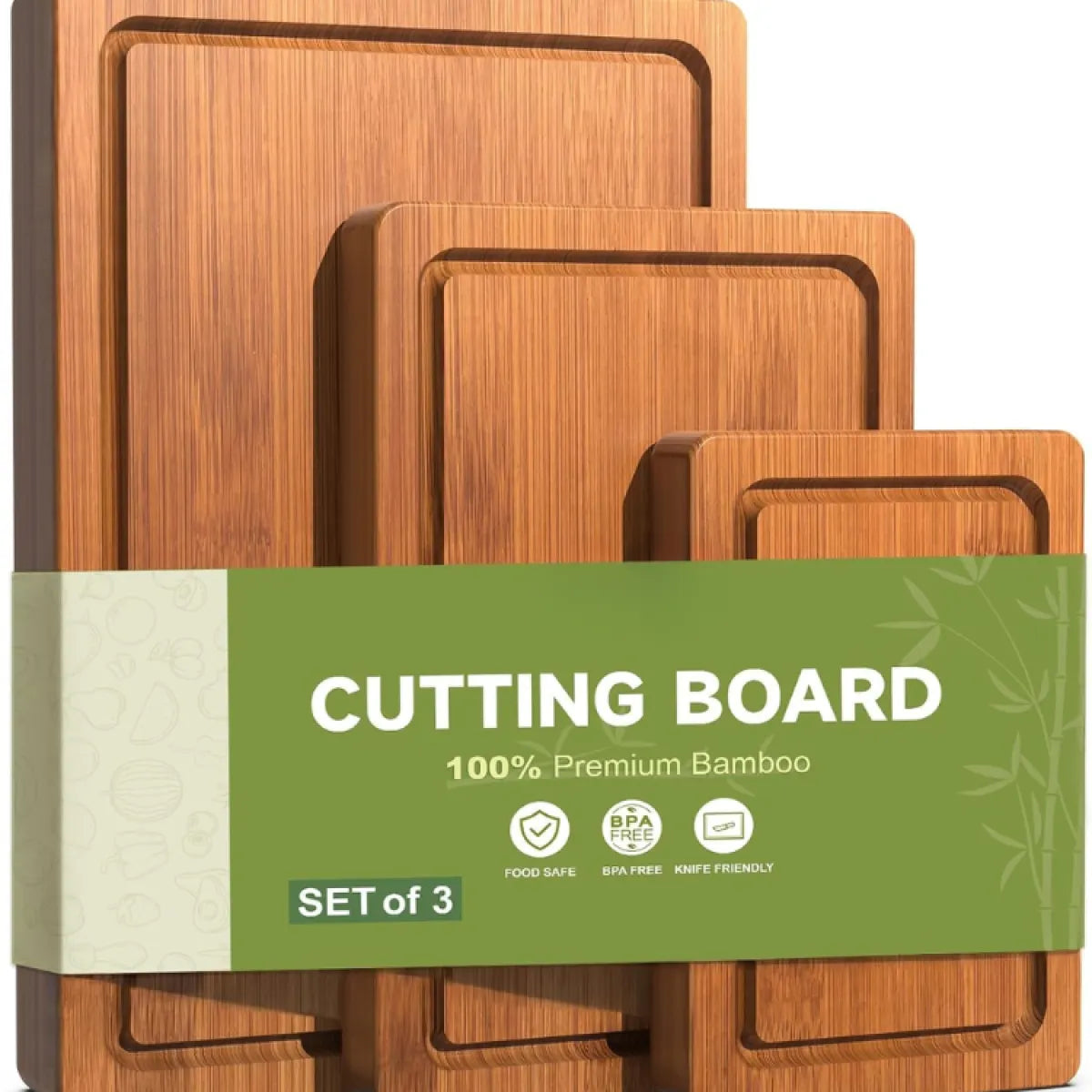 3-Piece Carbonized Bamboo Cutting Board Set – Kitchen Chopping Boards