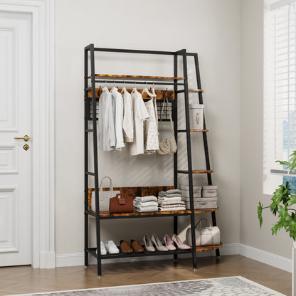 Industrial open coat rack with shelves