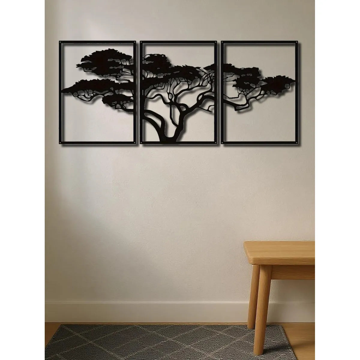 Set of 3 Black Metal Tree of Life Wall Art, Boho Spiritual Decor