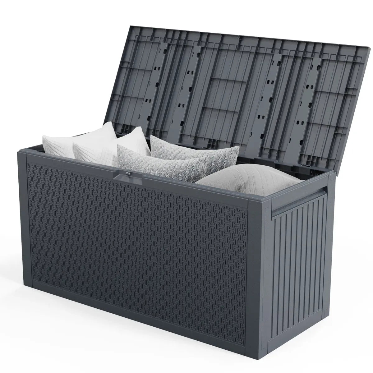 90 Gallon Outdoor Plastic Deck Storage Box with Lockable Seat
