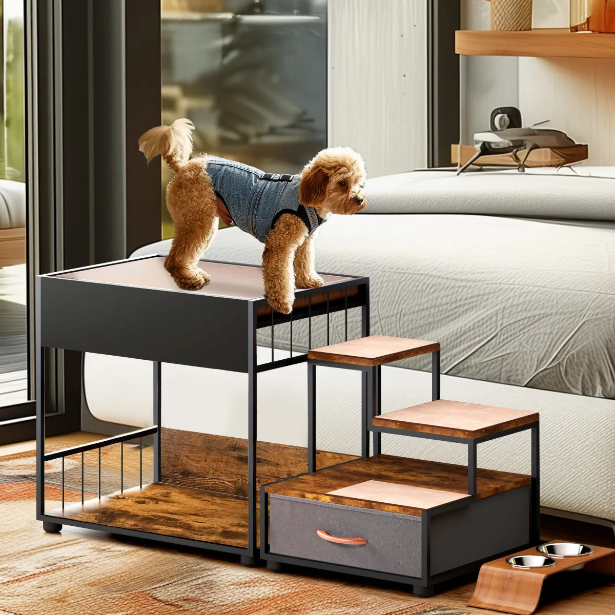 Pet Step Window Perch, Multi-Level Platform, Black Vintage