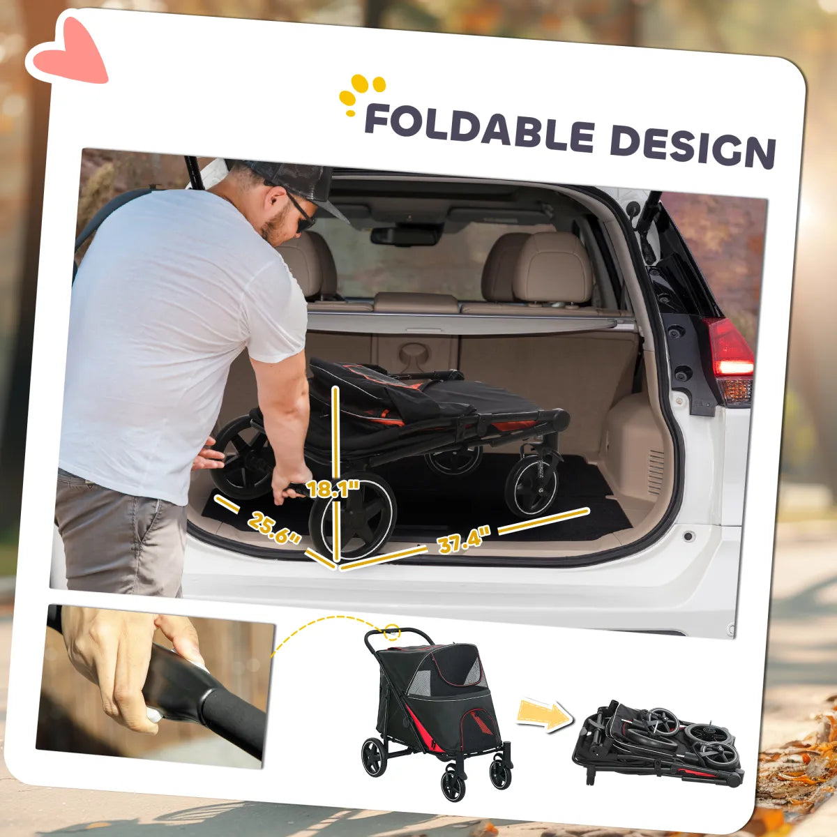 One-Click Foldable Dog Stroller – For Medium and Large Dogs