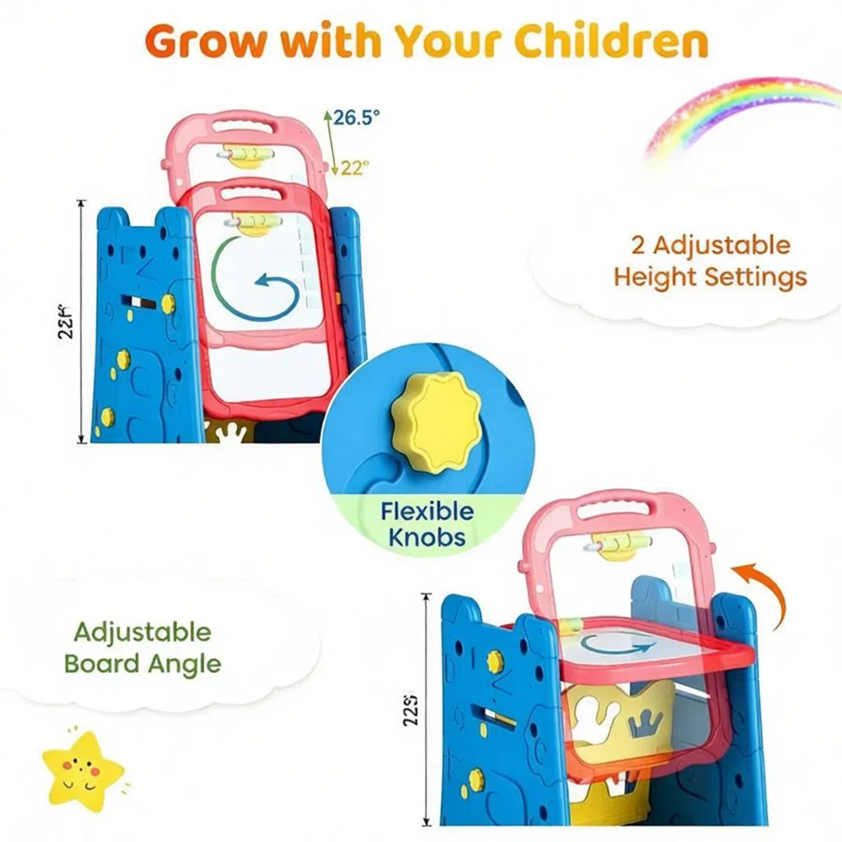 3-in-1 Kids Art Easel – Double-Sided Magnetic Whiteboard & Chalkboard