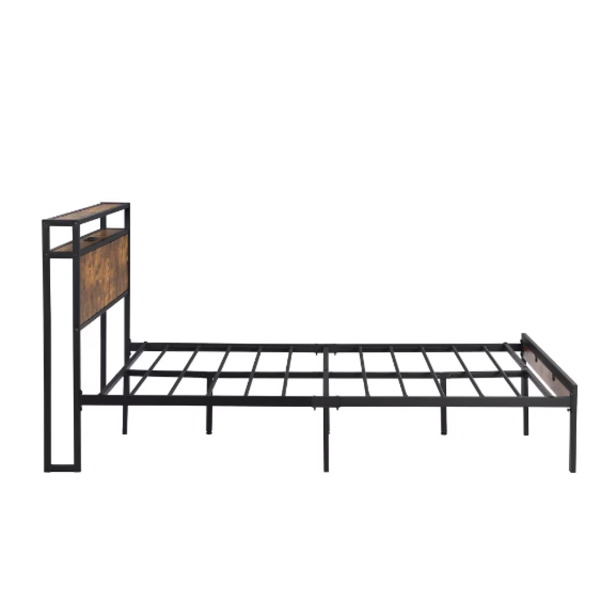 Queen Metal Platform Bed Frame – Wood Headboard & Footboard with USB Port, Black+Brown Bedroom – view 7