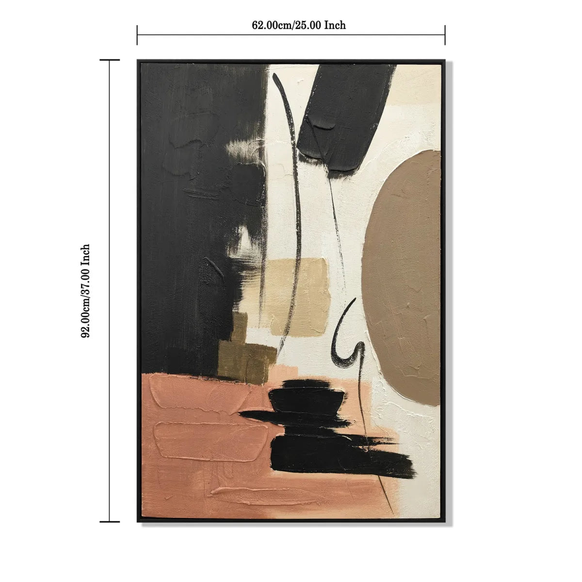 Set of 2 Framed Abstract Wall Art, Black, Beige and Terracotta Textured Canvas