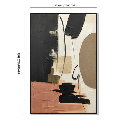 Set of 2 Framed Abstract Wall Art, Black, Beige and Terracotta Textured Canvas