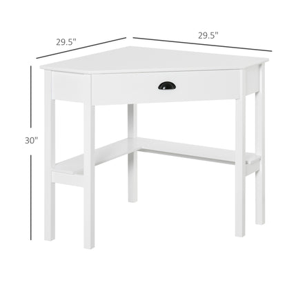 Triangle corner desk with drawer, white