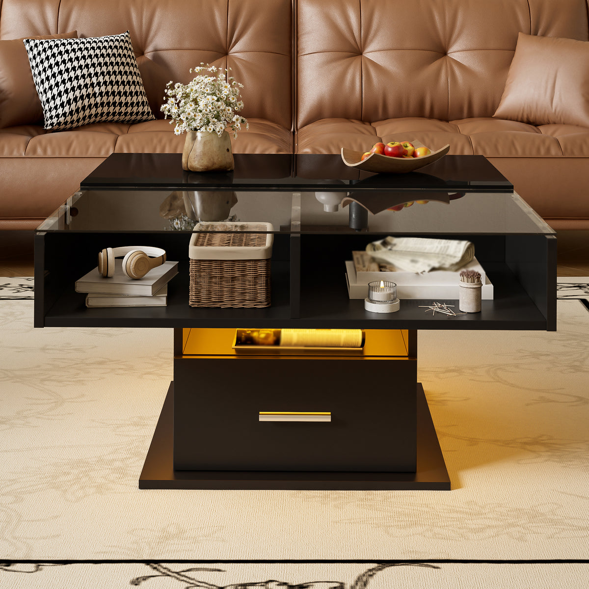 Lift-Top LED Coffee Table, Black – alternate view 2