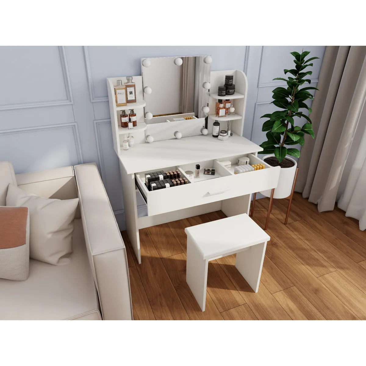 Vanity Table with Adjustable Mirror & Stool