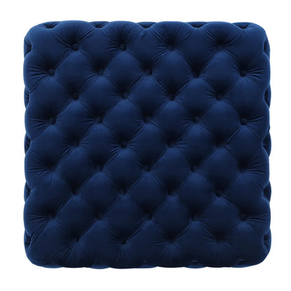 Velvet Button-Tufted Ottoman, Navy Blue