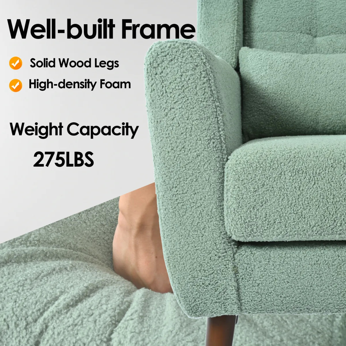 Teddy Fabric Mid-Century Accent Chair, Light Green