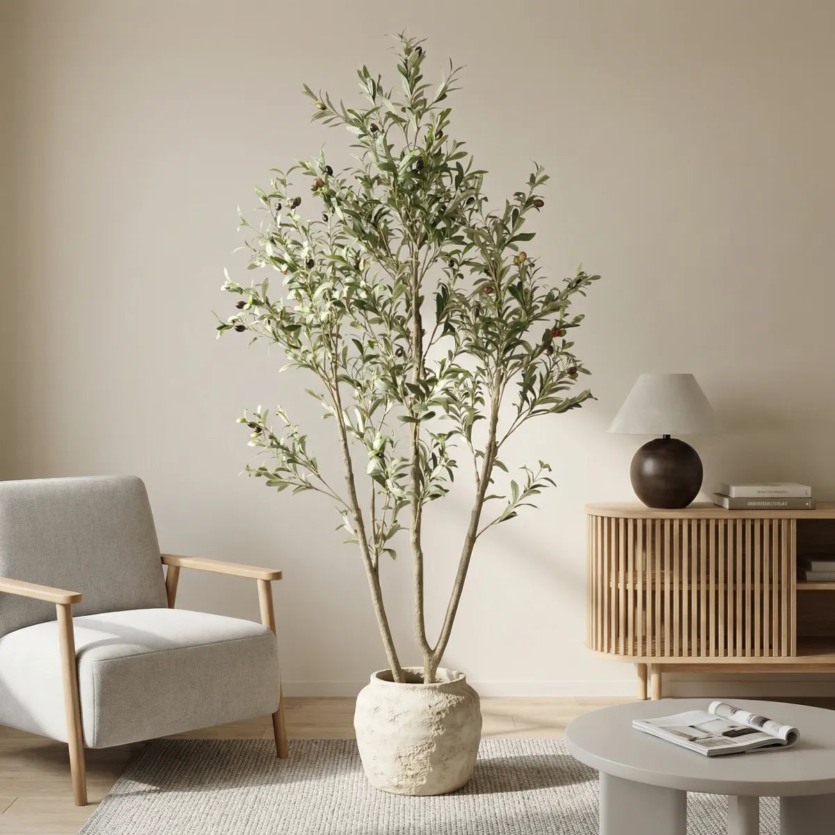 6 Ft Artificial Olive Tree in Black Pot, Lifelike Faux Potted Plant for Indoor Decor