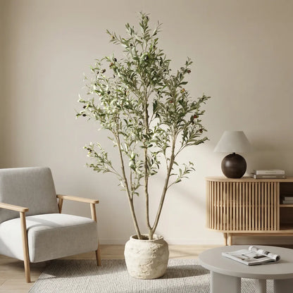 6 Ft Artificial Olive Tree in Black Pot, Lifelike Faux Potted Plant for Indoor Decor