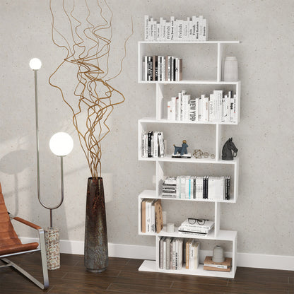 S-shaped 6-tier bookcase, white