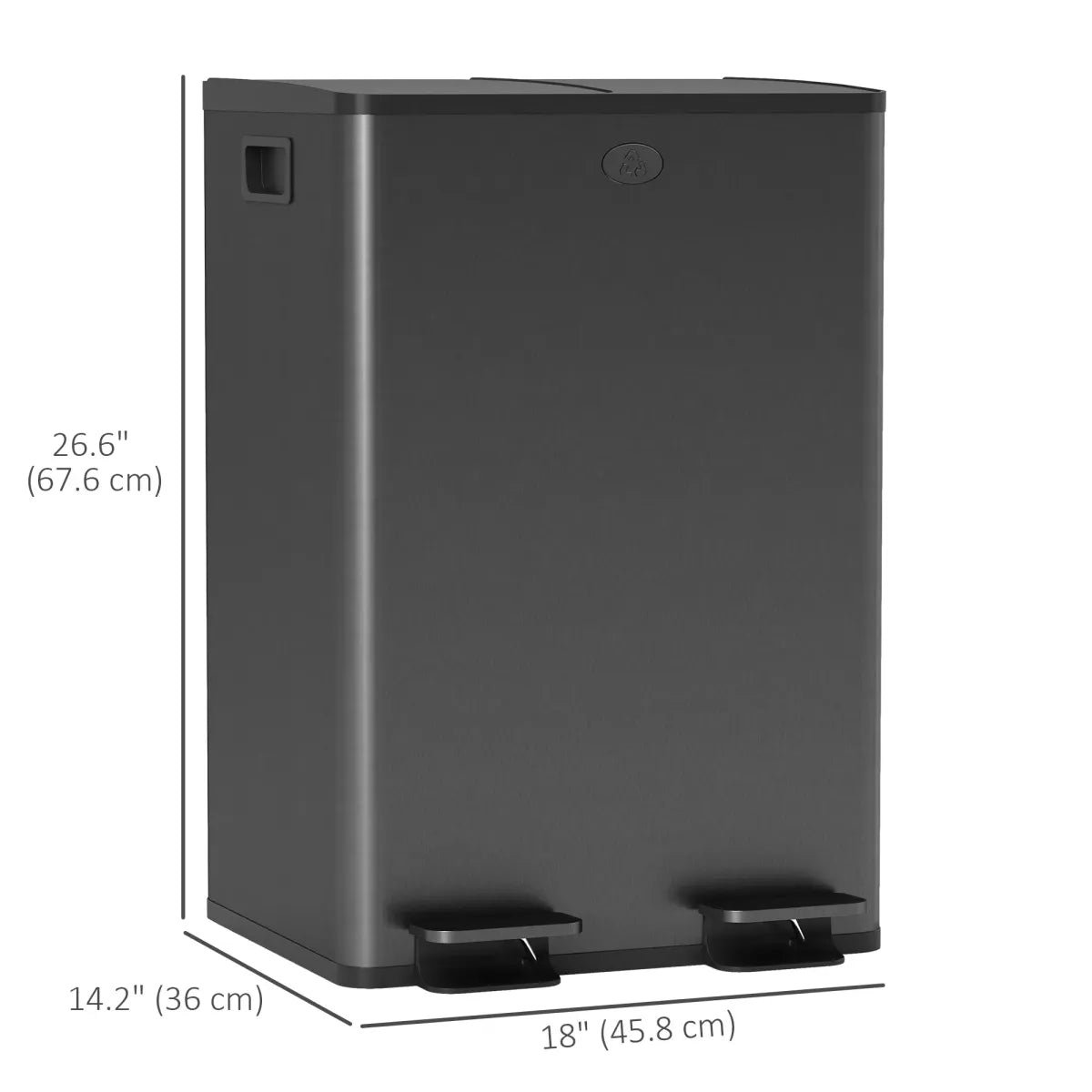 Dual Trash Can with Soft-Close Foot Pedal – 2-Compartment Recycling Bin, Black