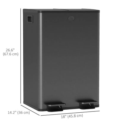 Dual Trash Can with Soft-Close Foot Pedal – 2-Compartment Recycling Bin, Black