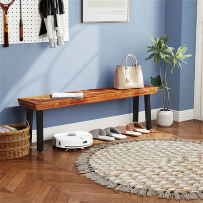 Acacia Wood Garden Bench with Adjustable Foot Pads for Outdoor Dining