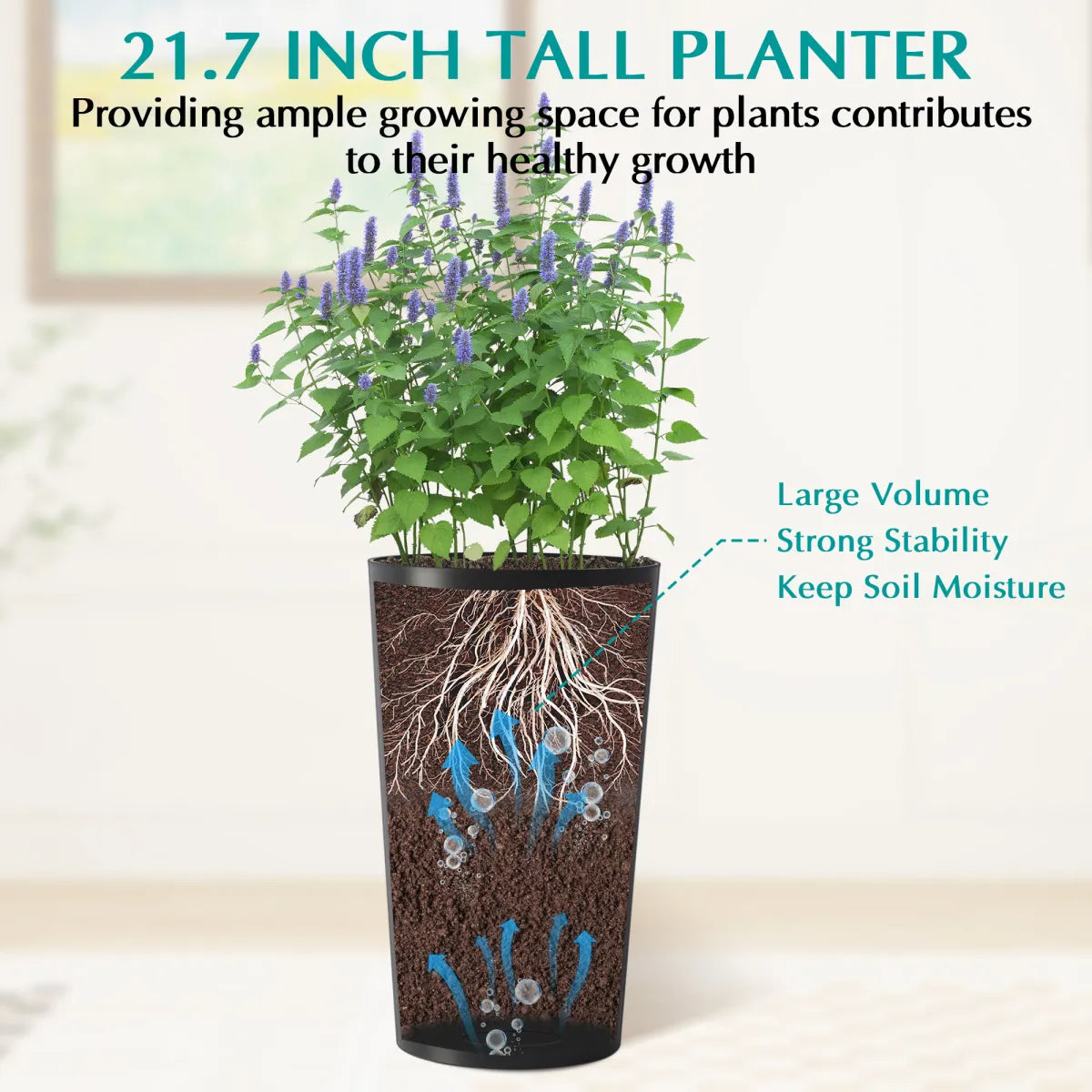 Set of 2 Tall Square Planters, Matte Black